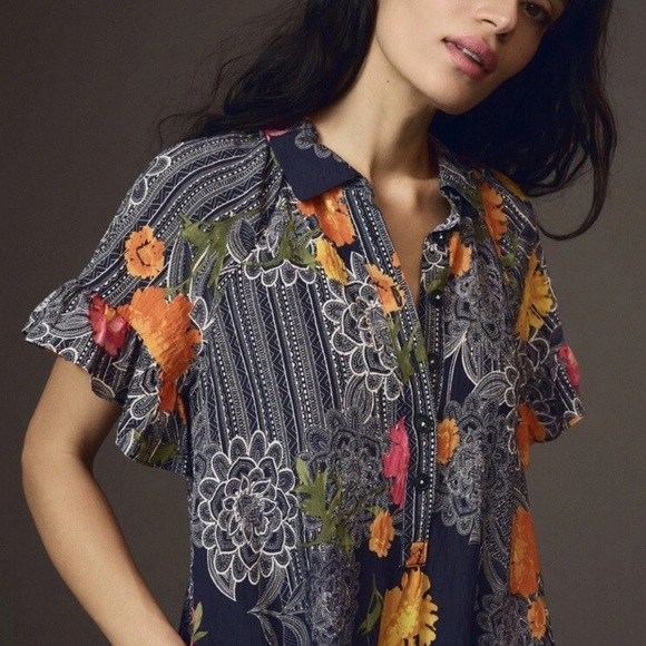 Anthropologie Navy and Floral Midi Dress - Picture 2 of 2